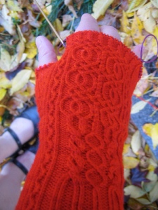 Fall Knitting Red Gloves