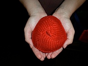 The original Knitted  Knocker. Photo credit: The Knitting Experience Cafe 